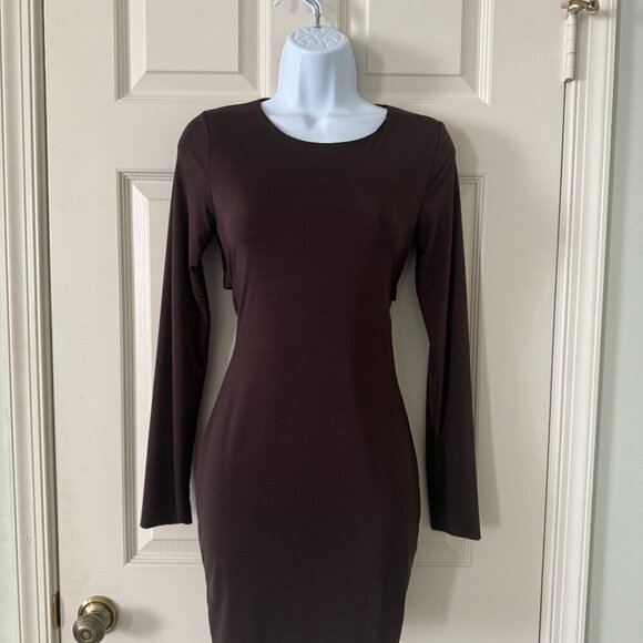 AKIRA Brown Long Sleeve Cutout Ruched Mini Dress New Without Tags S - Picture 2 of 6